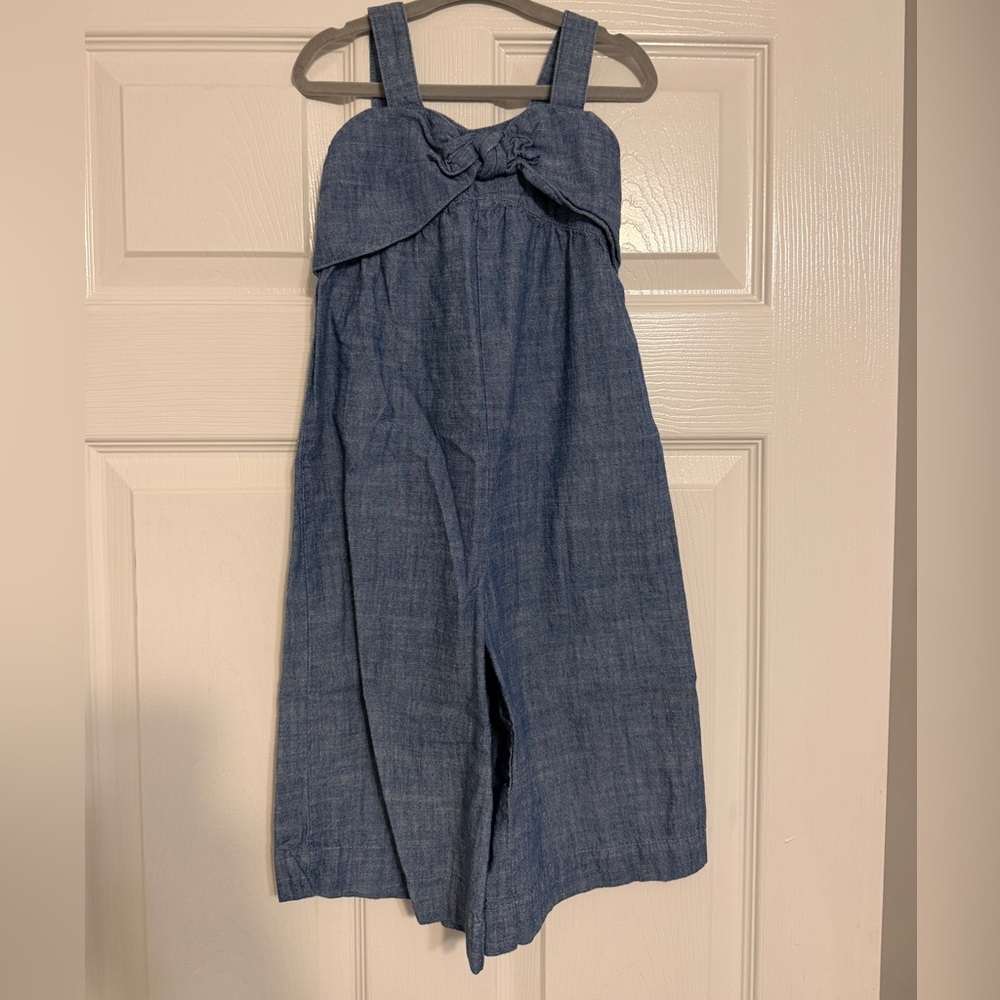 Kids Blue Chambray Wide-Leg Jumpsuit with Knot Detail